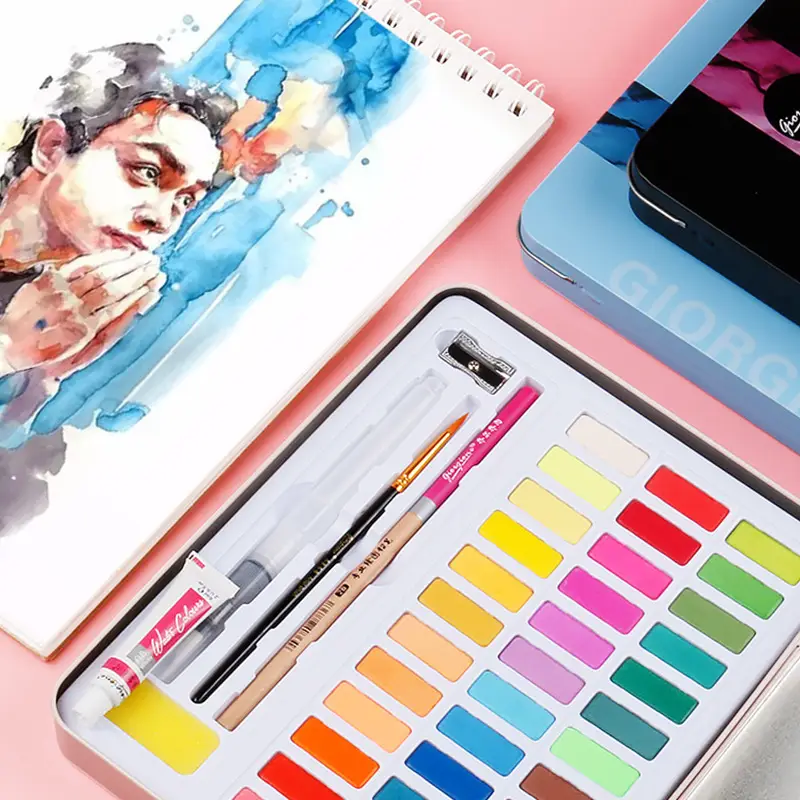 Giorgione solid watercolor paint 36 color/48 color iron boxed watercolor painting 9 set beginner hand painted watercolor