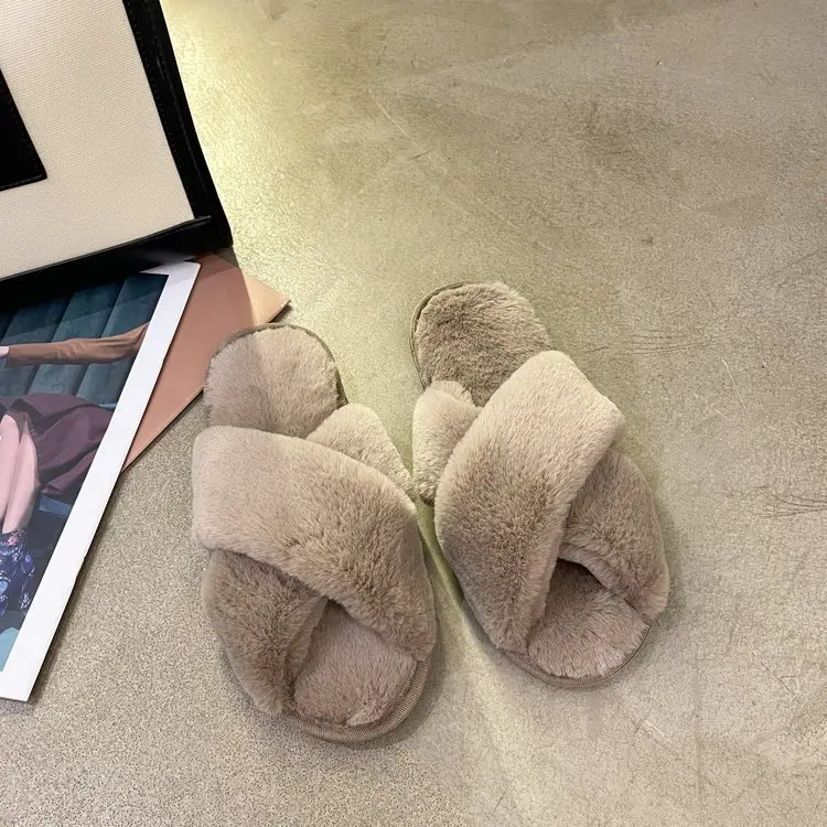 Mao Mao Cotton Slippers Women's 2020 Spring and Autumn New Women's Moon Flat Bottom Home Indoor and Outdoor Wear Plush Cotton Slippers