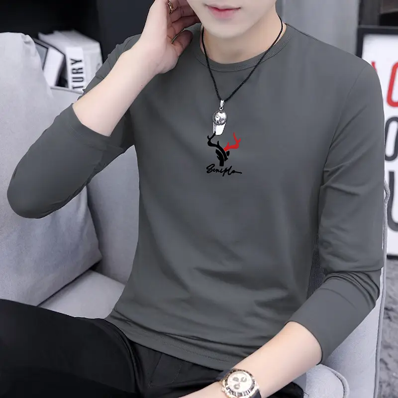 Men Printed Long Sleeve T-Shirt Black Graphic Spring Autumn - Image 11