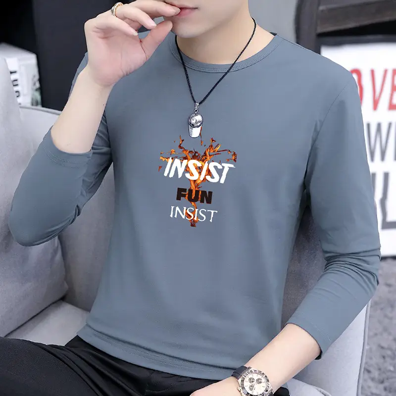 Men Printed Long Sleeve T-Shirt Black Graphic Spring Autumn - Image 9