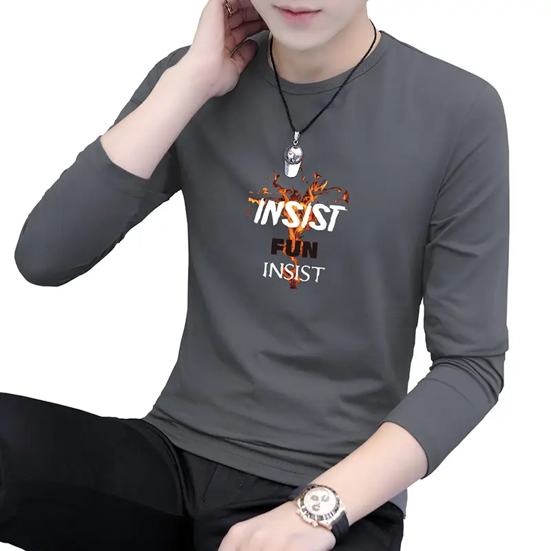Men Printed Long Sleeve T-Shirt Black Graphic Spring Autumn - Image 12