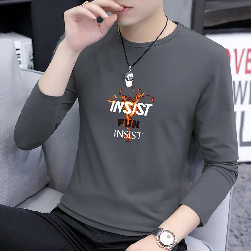 Men Printed Long Sleeve T-Shirt Black Graphic Spring Autumn - Image 10