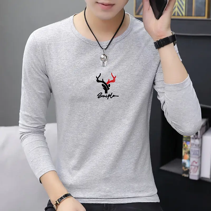 Men Printed Long Sleeve T-Shirt Black Graphic Spring Autumn - Image 3