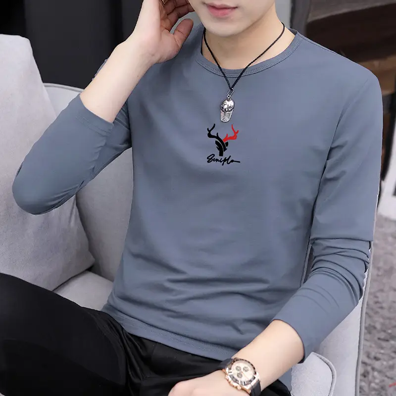 Men Printed Long Sleeve T-Shirt Black Graphic Spring Autumn - Image 4