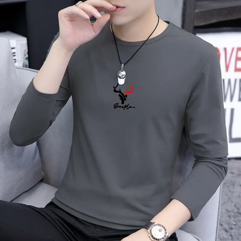 Men Printed Long Sleeve T-Shirt Black Graphic Spring Autumn - Image 5