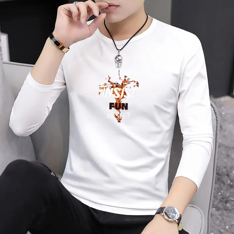 Men Printed Long Sleeve T-Shirt Black Graphic Spring Autumn - Image 6