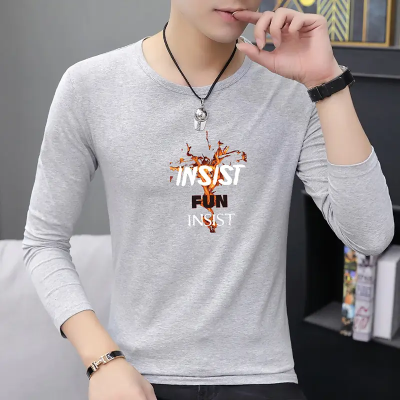 Men Printed Long Sleeve T-Shirt Black Graphic Spring Autumn - Image 8