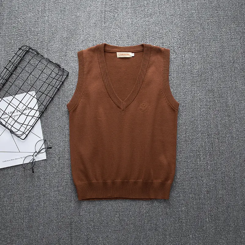 Men V-Neck Knitted Vest Medium Olive Green - Image 4