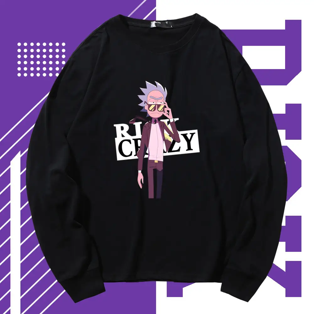 Rick Morty Long Sleeve Cartoon T-Shirt Black
