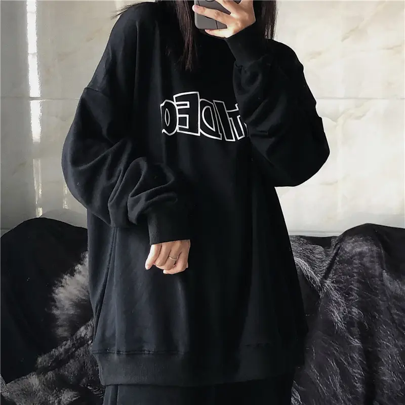 Women Black Graphic Sweatshirt Loose Fit - Image 2