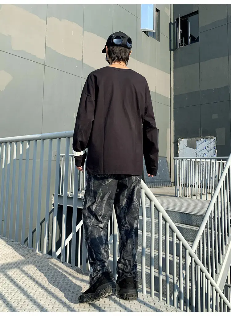 落肩开叉长袖T