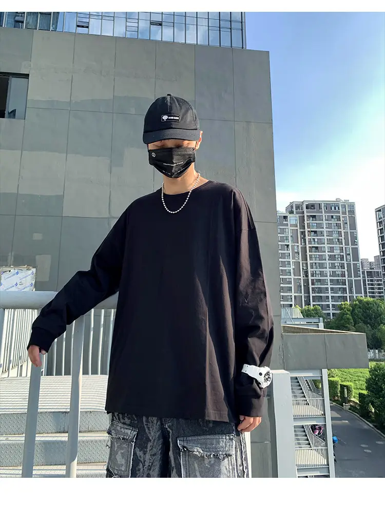落肩开叉长袖T