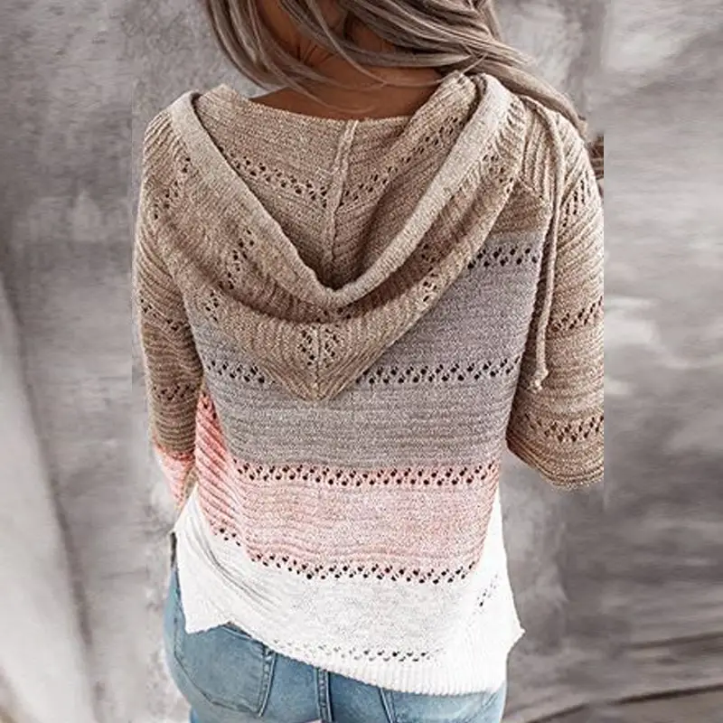2021 Knitted Hooded Sweater Red White Beige Zipper - Image 5