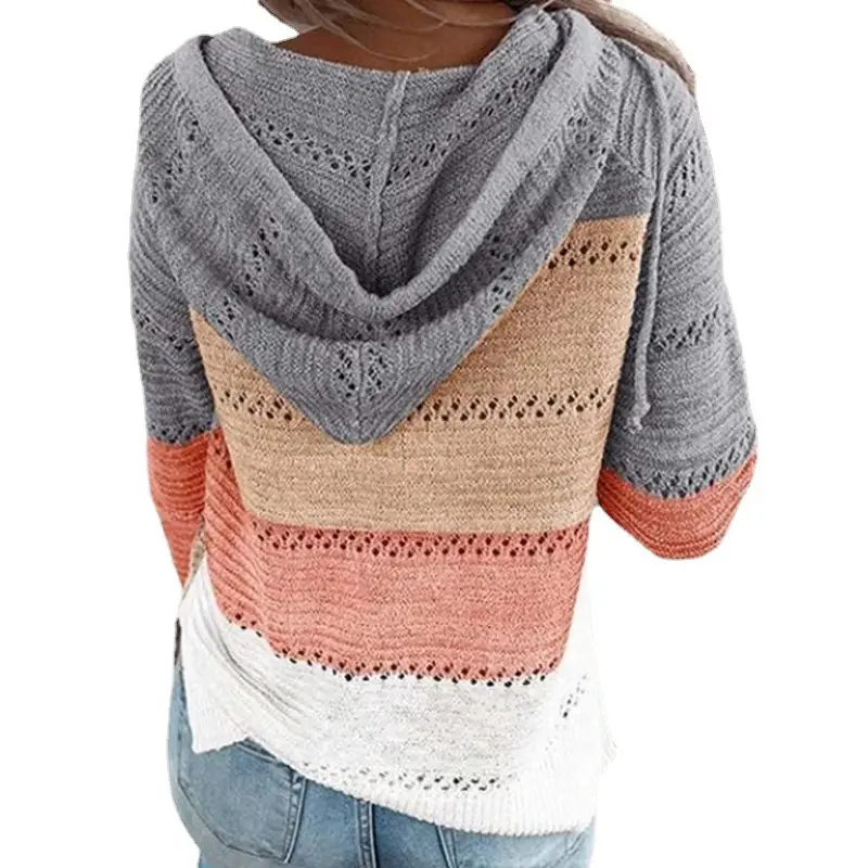 2021 Knitted Hooded Sweater Red White Beige Zipper - Image 6