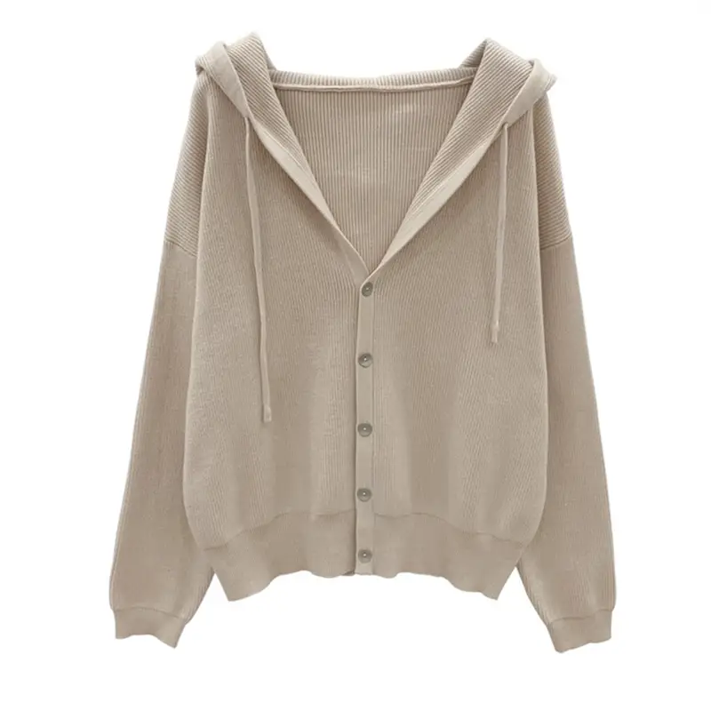 Women's Brown Knitted Hooded Cardigan Coat 2022 Autumn - Image 12