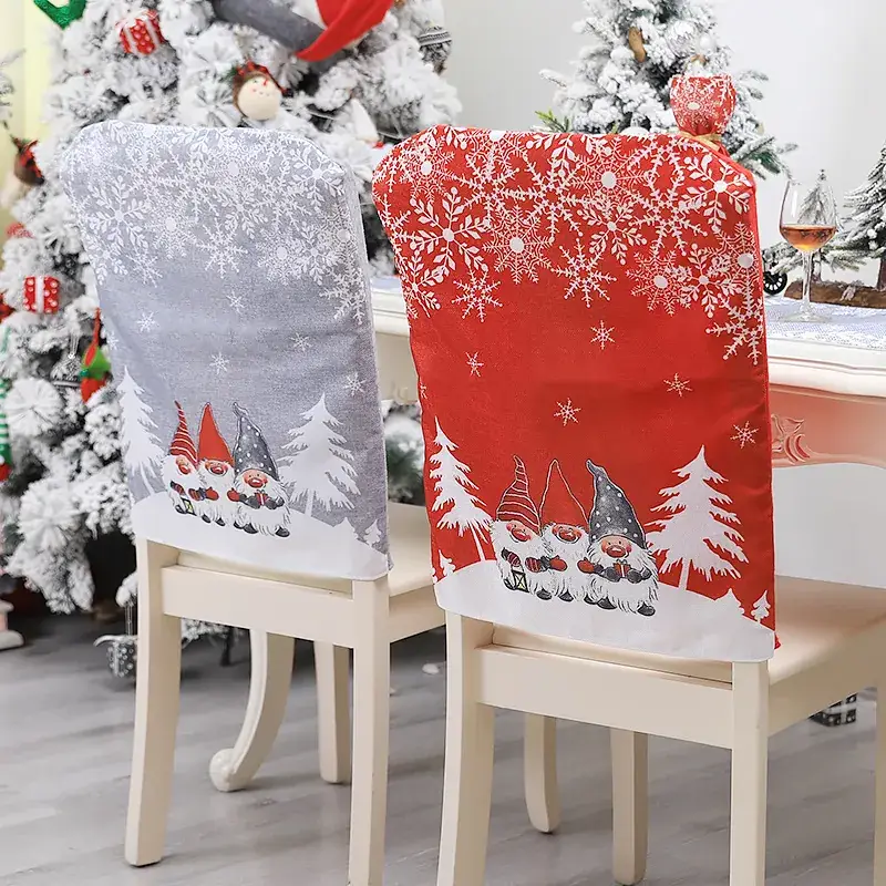 Christmas Chair Covers Red Gray Cartoon Print - Image 4