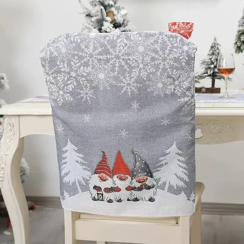 Christmas Chair Covers Red Gray Cartoon Print - Image 2