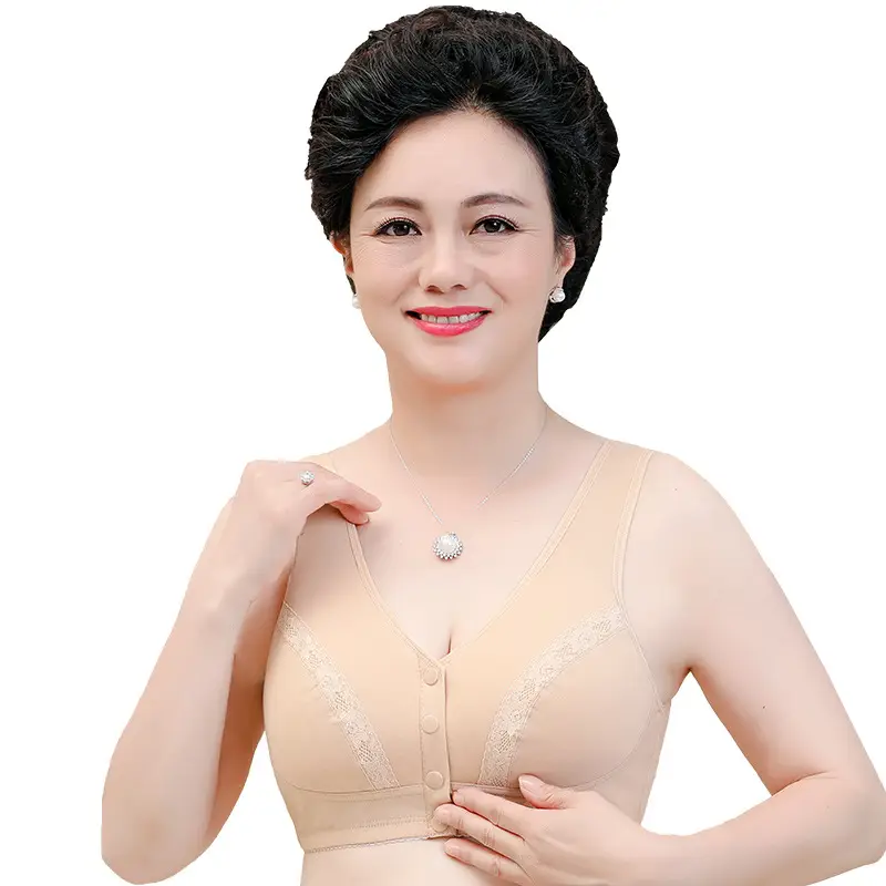 Mom's Underwear Bra Pure Cotton Without Steel Rings Thin 50-year-old Vest-style Front Buckle Large Size Middle-aged and Elderly Women's Summer Bra