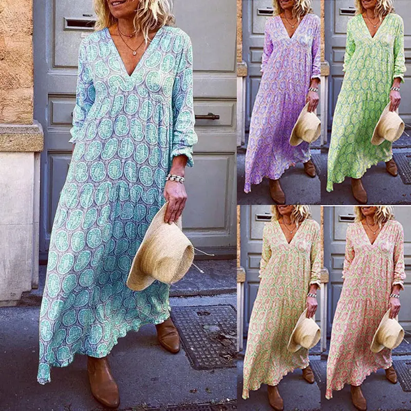 2024 Printed V Neck Long Sleeve Dress - Image 6