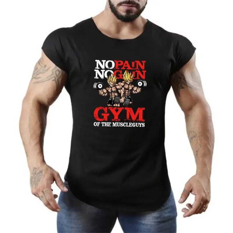 Men Cartoon Gym T-Shirt Green Muscle Print