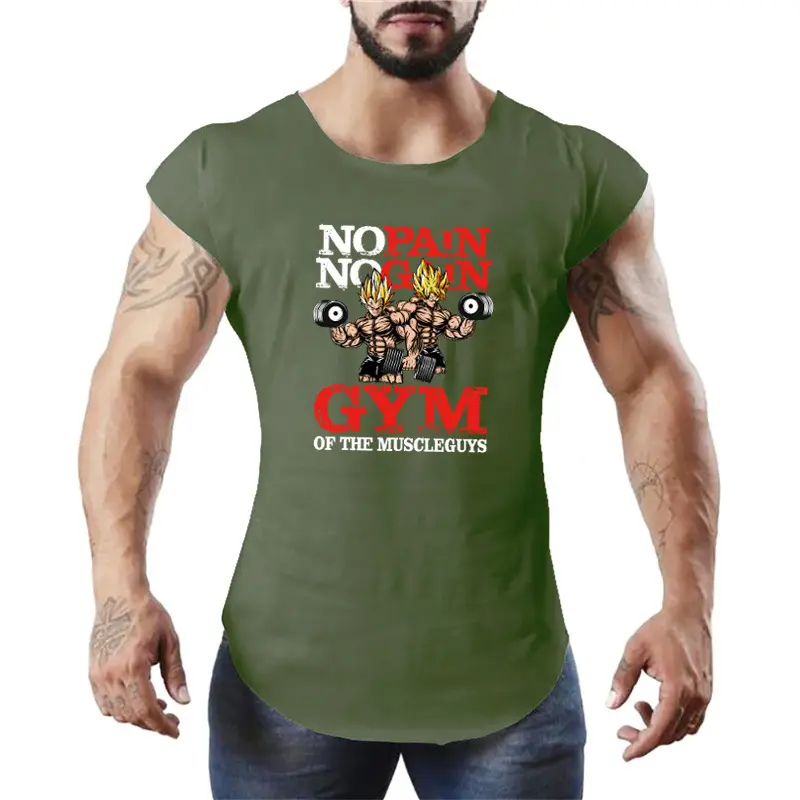 Men Cartoon Gym T-Shirt Green Muscle Print
