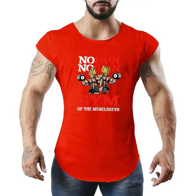 Men Cartoon Gym T-Shirt Green Muscle Print