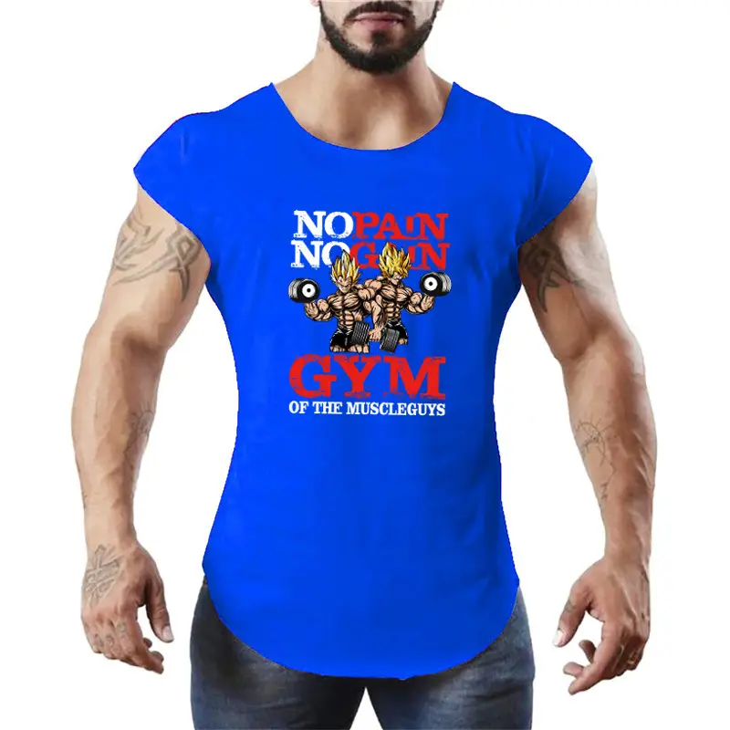 Men Cartoon Gym T-Shirt Green Muscle Print