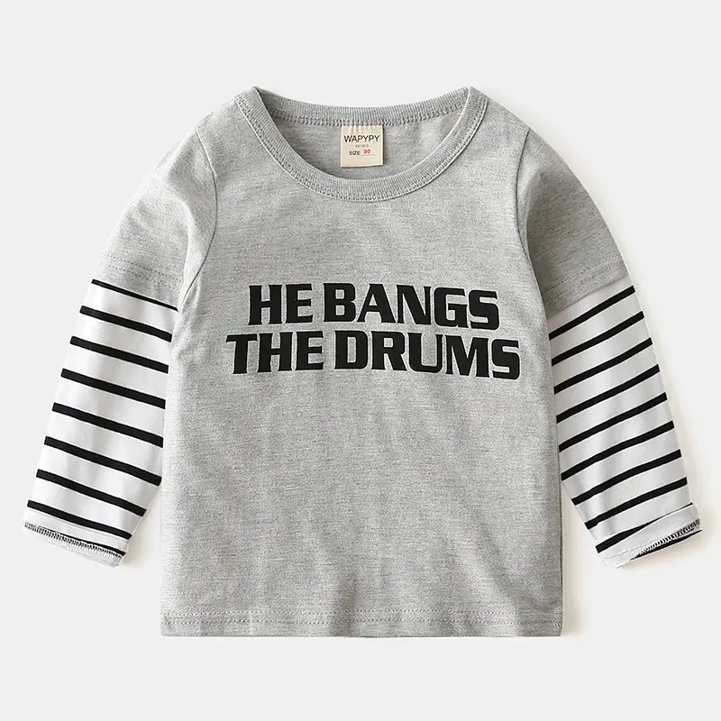 White Kids Long Sleeve T-Shirt with "He Bangs The Drums" Print