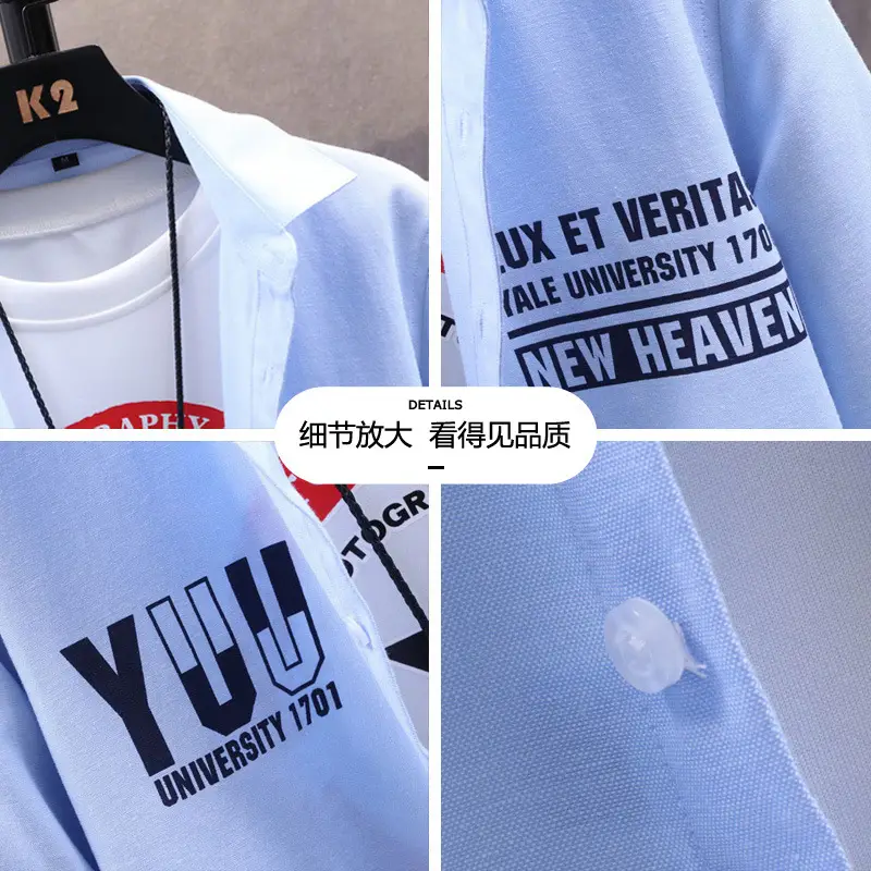 Men Printed Long Sleeve Jacket Light Blue Spring Autumn - Image 7