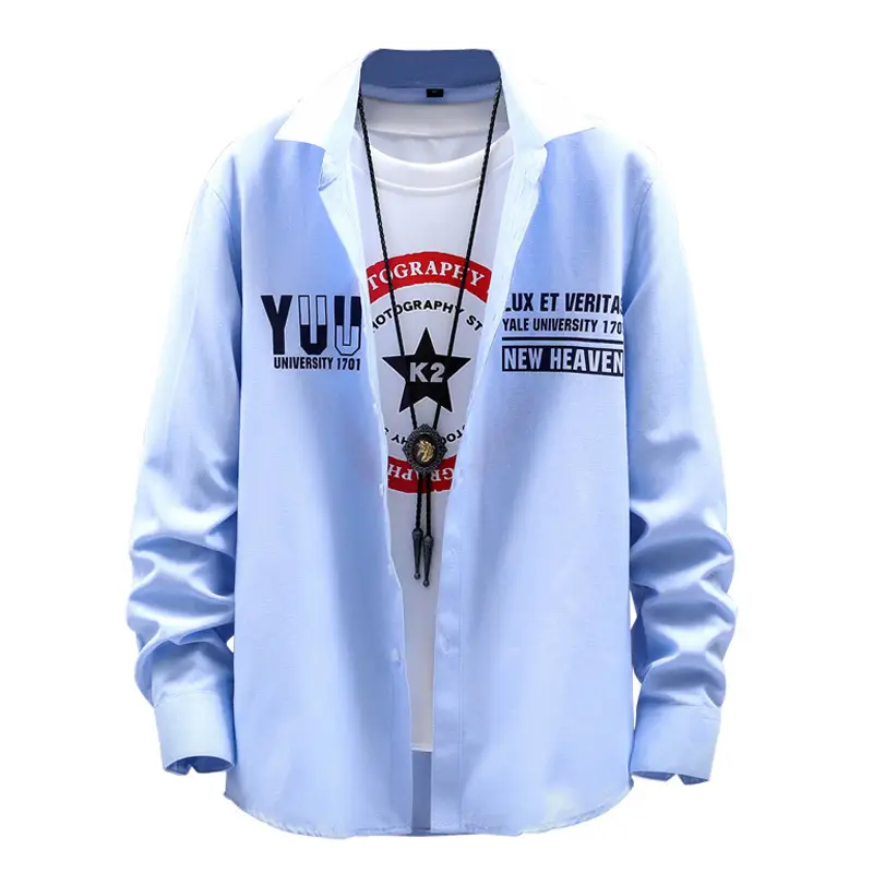 Men Printed Long Sleeve Jacket Light Blue Spring Autumn - Image 9