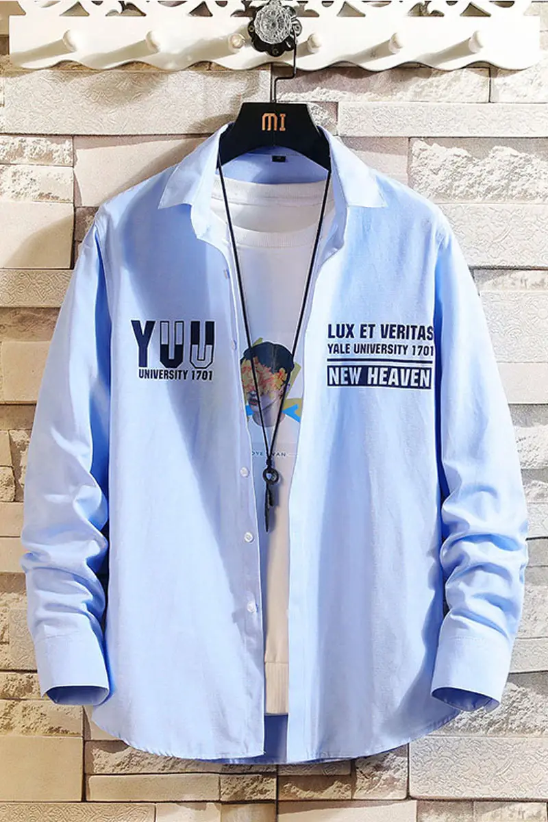 Men Printed Long Sleeve Jacket Light Blue Spring Autumn - Image 10