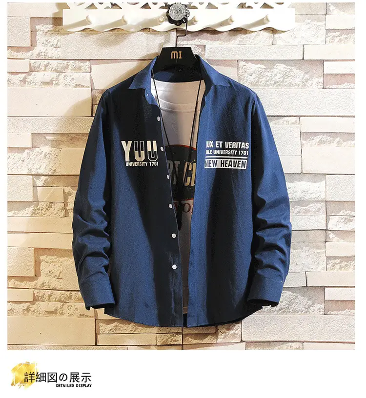Men Printed Long Sleeve Jacket Light Blue Spring Autumn — feature 10