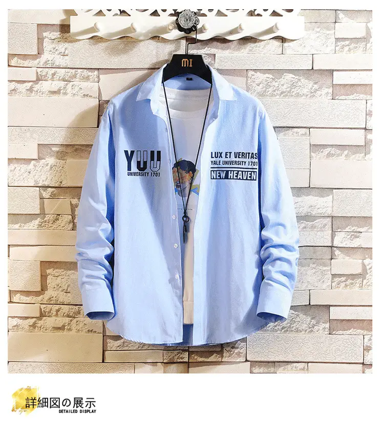 Men Printed Long Sleeve Jacket Light Blue Spring Autumn — feature 11