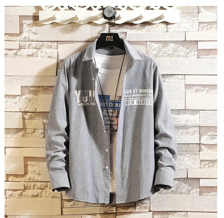 Men Printed Long Sleeve Jacket Light Blue Spring Autumn — feature 12