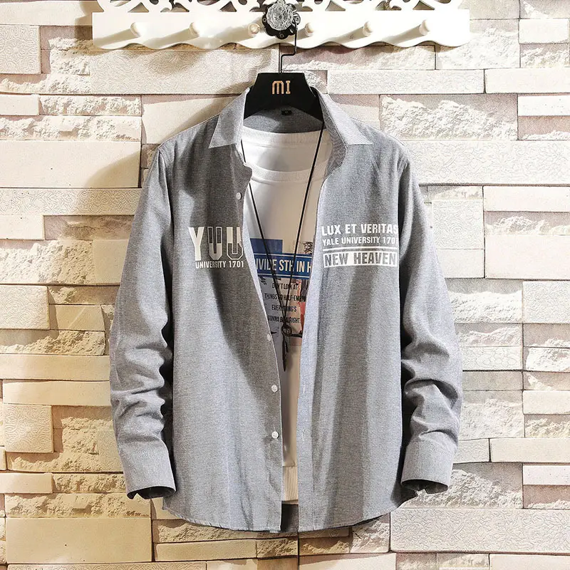 Men Printed Long Sleeve Jacket Light Blue Spring Autumn - Image 2