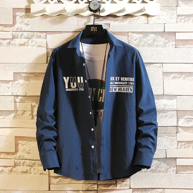 Men Printed Long Sleeve Jacket Light Blue Spring Autumn - Image 3
