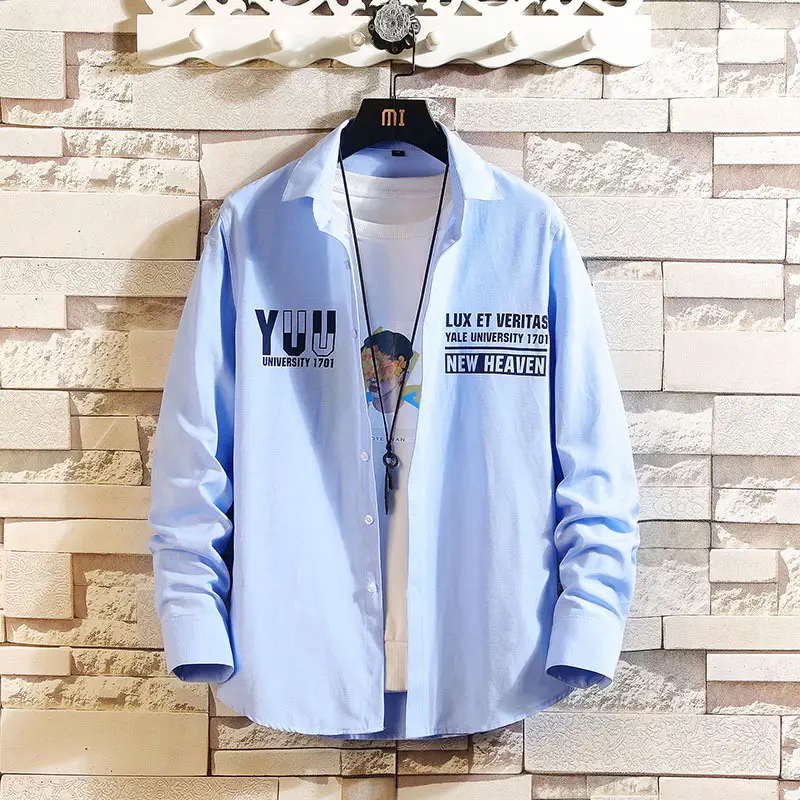 Men Printed Long Sleeve Jacket Light Blue Spring Autumn - Image 4