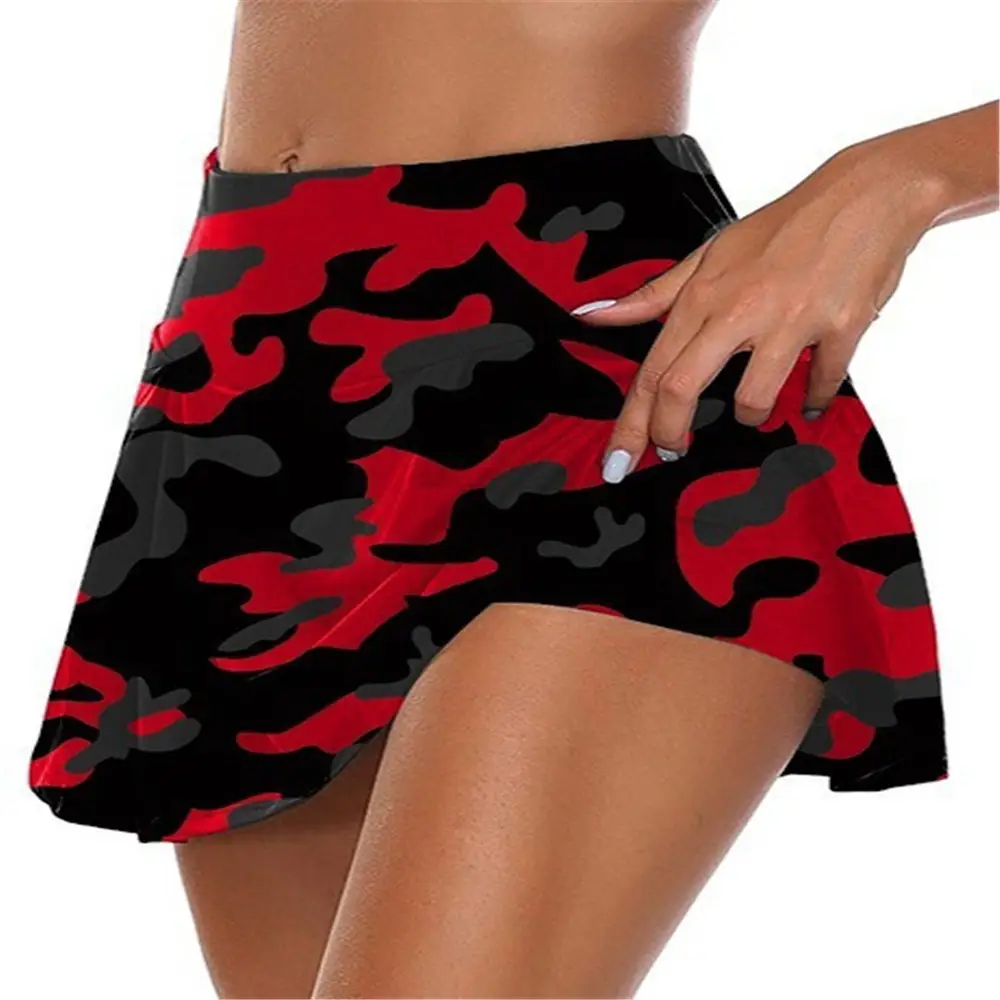 Women's Red Black Camo High Waist Camouflage Shorts - Image 2