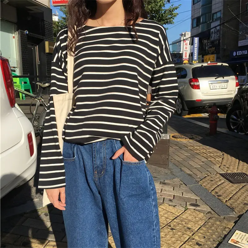 Women Striped Long Sleeve T-Shirt Autumn Winter 2020 - Image 4