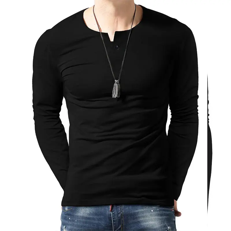 Men's Black Long Sleeve T-Shirt Large Size - Image 2