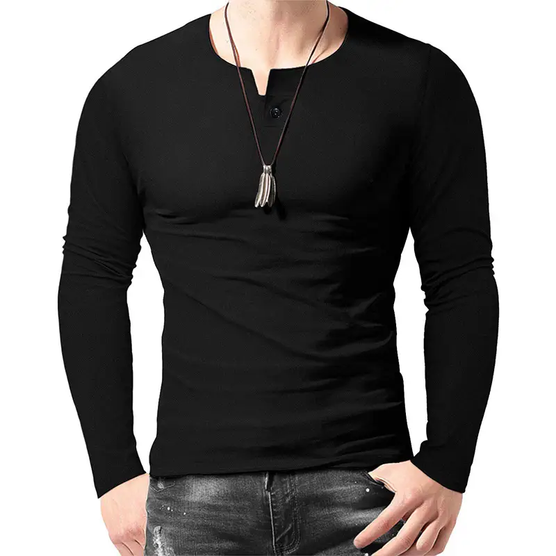 Men's Black Long Sleeve T-Shirt Large Size - Image 7