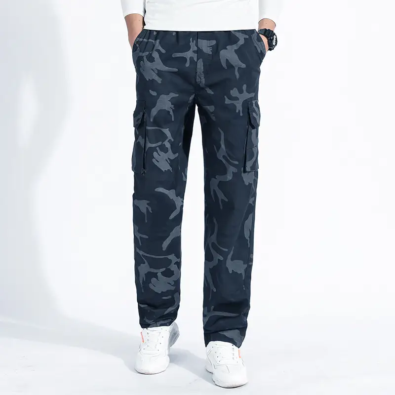 Men Camouflage Thin Sports Pants Dark Blue Loose Fit