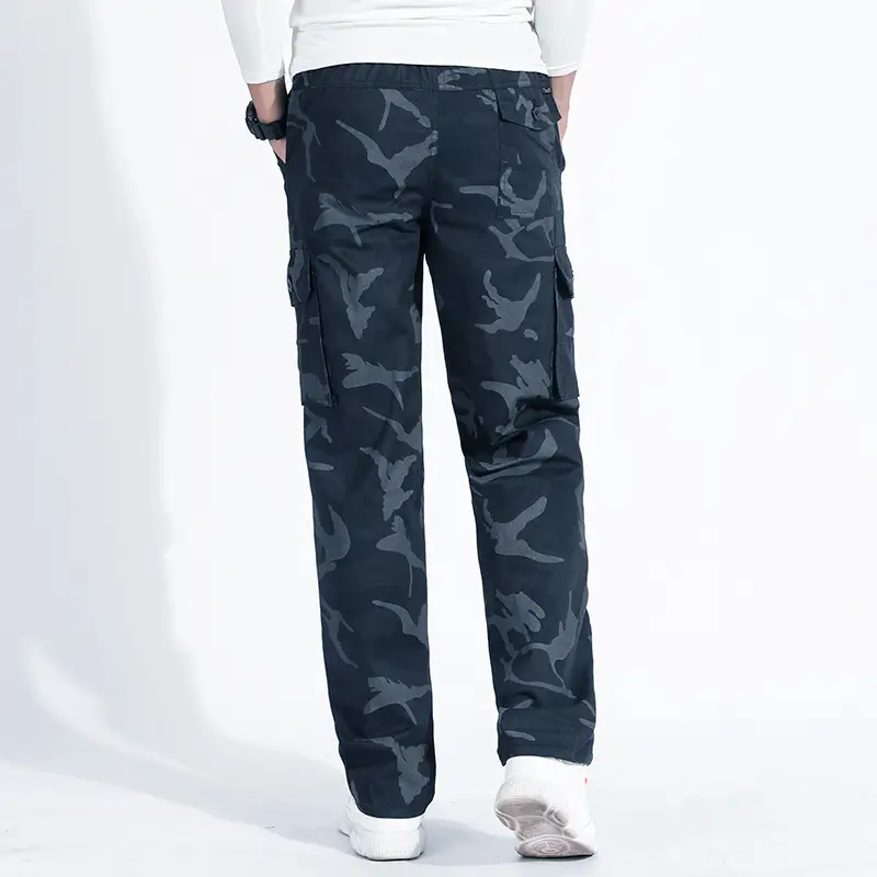 Men Camouflage Thin Sports Pants Dark Blue Loose Fit