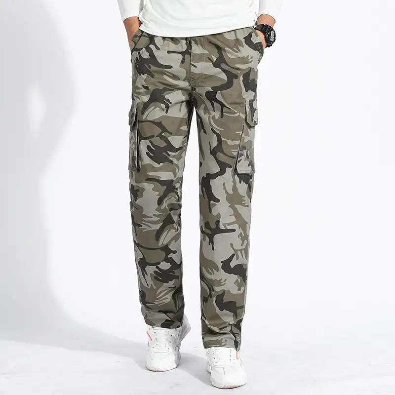 Men Camouflage Thin Sports Pants Dark Blue Loose Fit