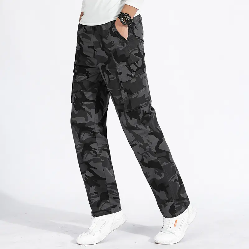 Men Camouflage Thin Sports Pants Dark Blue Loose Fit