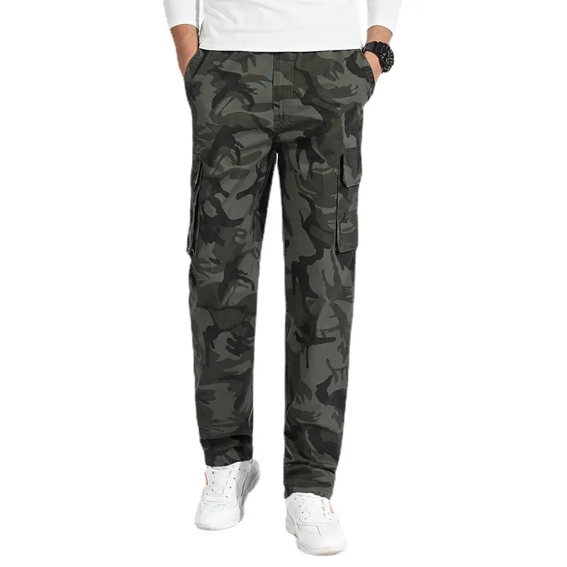 Men Camouflage Thin Sports Pants Dark Blue Loose Fit