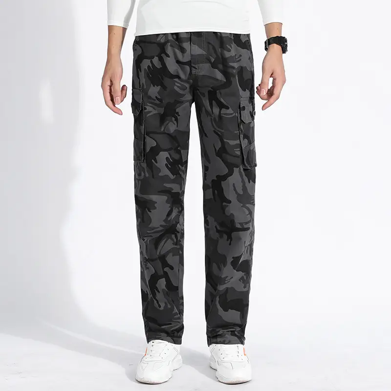 Men Camouflage Thin Sports Pants Dark Blue Loose Fit