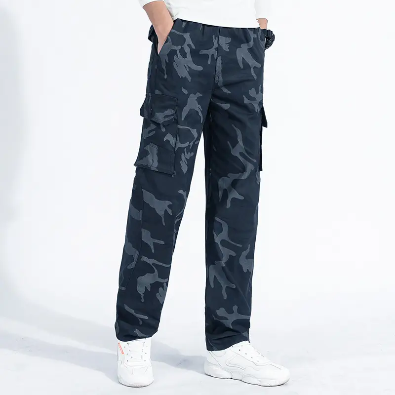 Men Camouflage Thin Sports Pants Dark Blue Loose Fit