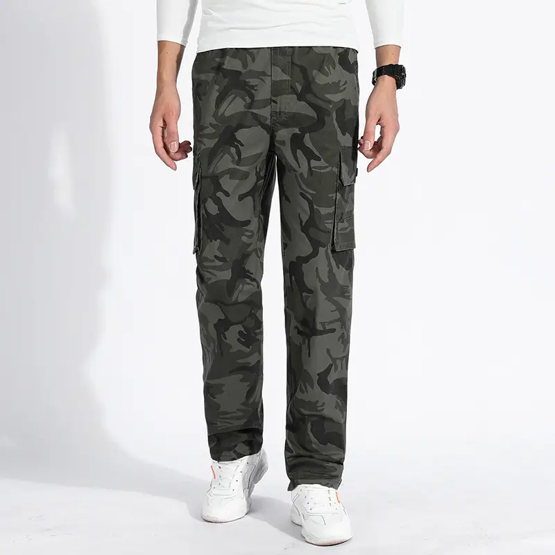 Men Camouflage Thin Sports Pants Dark Blue Loose Fit
