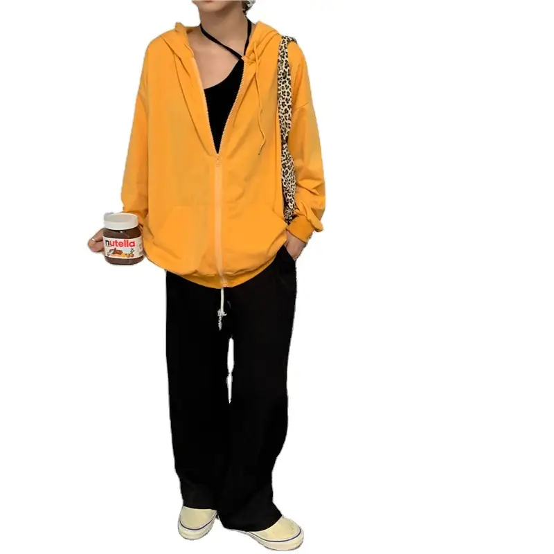 Women's Yellow Hooded Cardigan 2023 Autumn Casual Wear - Image 11